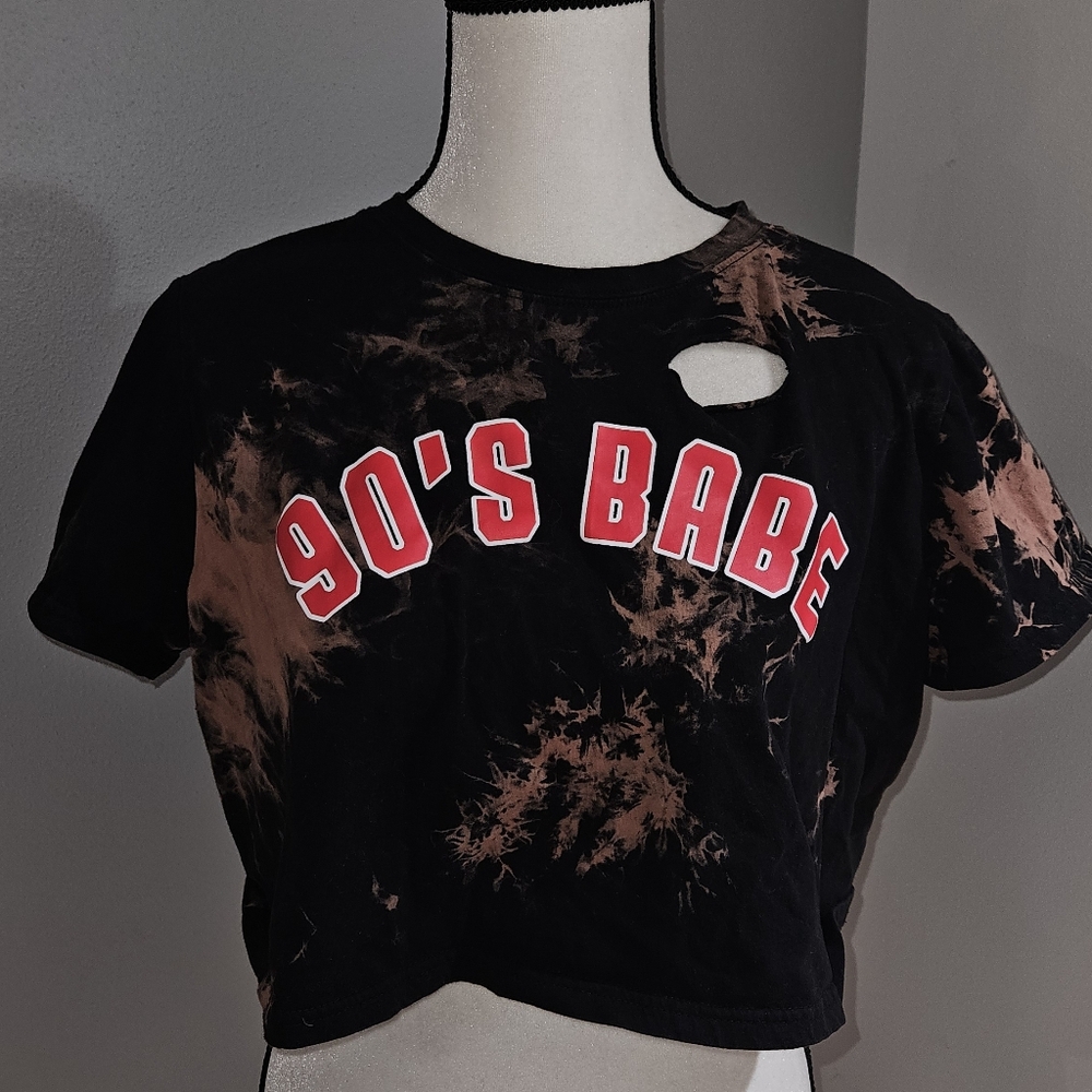 90's Babe Black and Brown Tie-Dye Crop Top